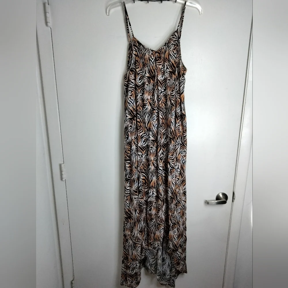 Pink Stitch (Size 6) Multicolor Animal Print Cutout Back Hi-Lo Hem Maxi Dress